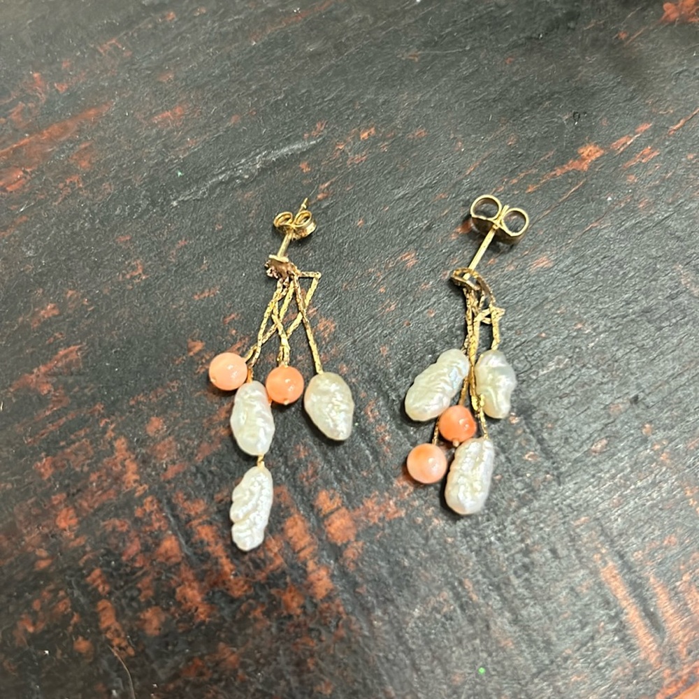 Vintage Pearl and Coral Earrings